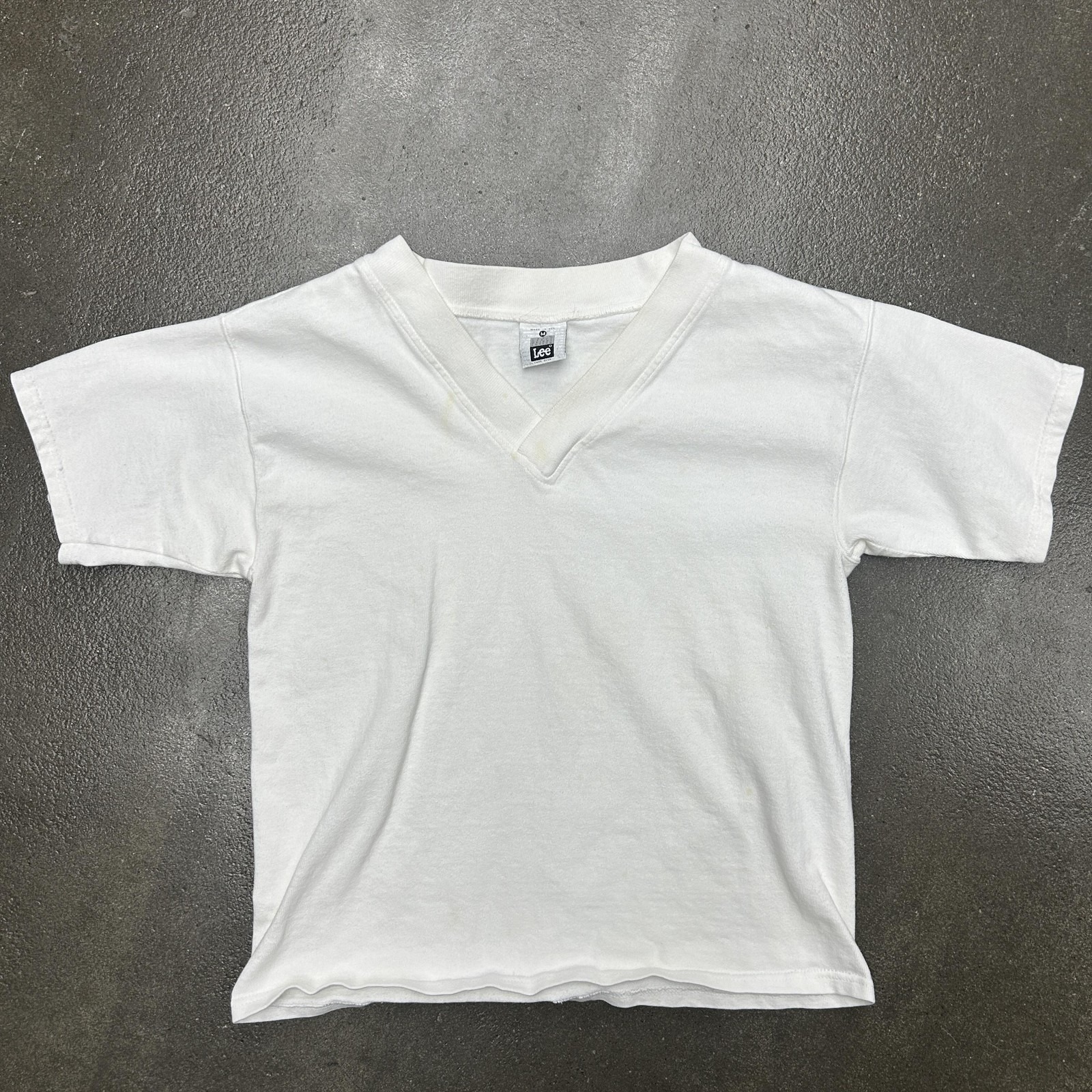 Vintage Lee Shirt Mens Medium White V Neck Heavyweight Cotton Made Usa 90s